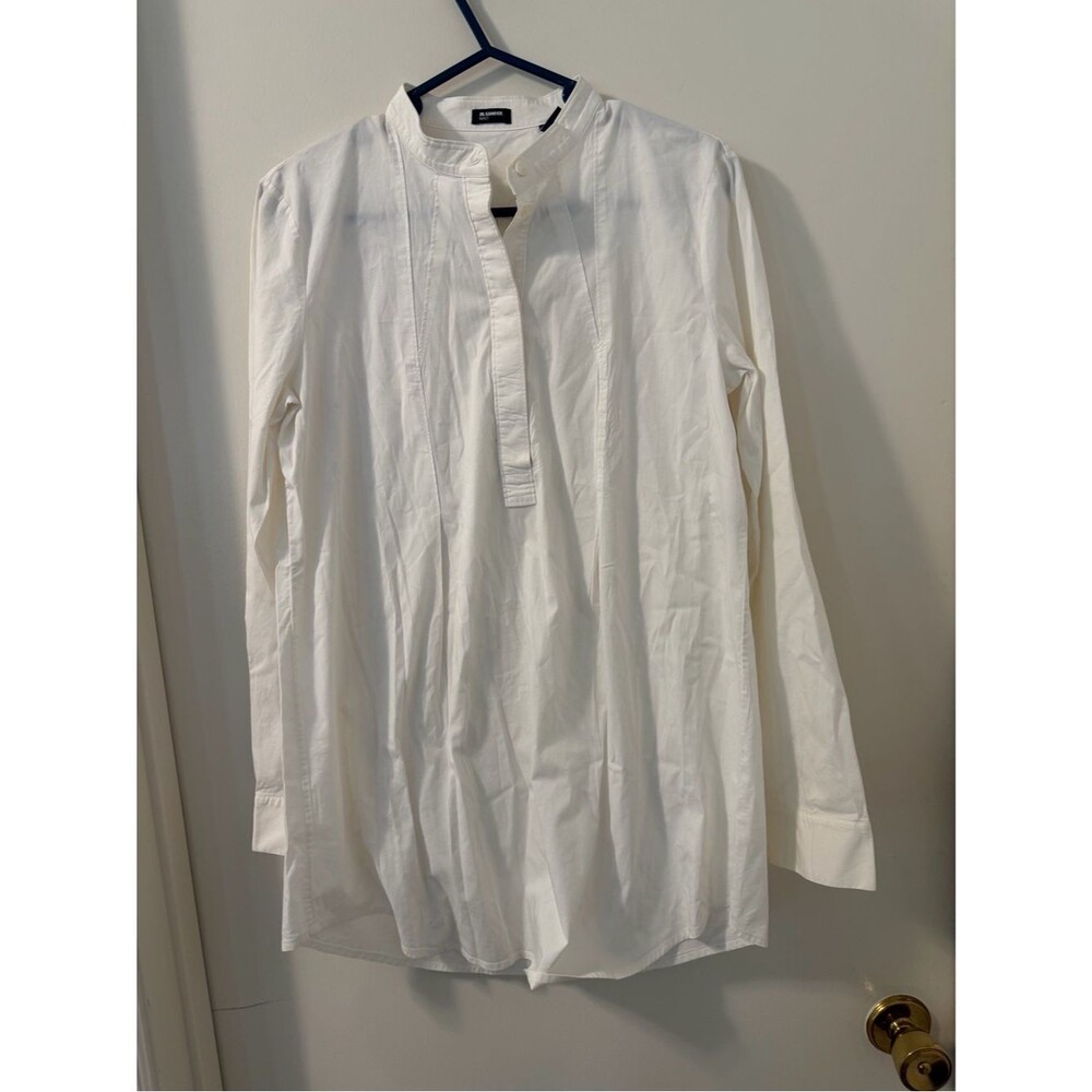 Jil Sander Navy off White Grandad Collar Tunic W Blouse Sz Italian 40 US 4 UGC